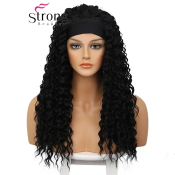 StrongBeauty парики с повязкой на голову Женские Длинные Вьющиеся волосы Черный Натуральный парик Косплей