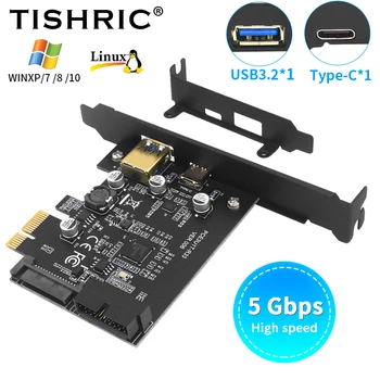 TISHRIC USB 3,2 Карта расширения Gen1 5 Гбит/с PCI Express До 1 порта USB3.2 Gen1 TYPE-C 19PIN Карта адаптера USB3.2 Контроллер PCIE