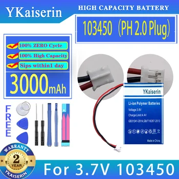 YKaiserin Аккумулятор 103450 (Разъем PH 2.0) 3000 мАч для 3,7 В 103450 PS4 Камеры GPS Bluetooth Колонки Bateria