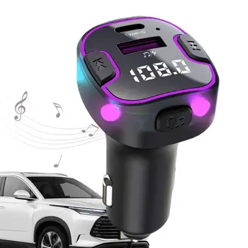 Автомобильный адаптер для плеера Автомобильный Bluetooth 5.3 FM Передатчик MP3 Модулятор Быстрая Зарядка Автомобильный адаптер USB Type C с разноцветной подсветкой 7