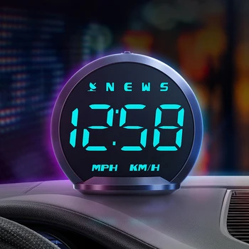 Автомобильный головной дисплей Высокоточный цифровой GPS HUD с крупным шрифтом, выделенный головной дисплей, HD измеритель плоского обзора с цифровыми часами 12