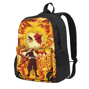 Аниме-рюкзак Demon Slayer Attack of the Flame, мужские повседневные рюкзаки из полиэстера, мягкие школьные сумки Kawaii, рюкзак 4