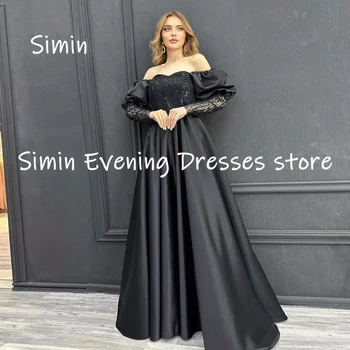 Атласное платье Simin трапециевидной формы с вырезом от плеча, вечернее платье для выпускного вечера, вечерние элегантные платья в пол с рюшами для женщин 2023 11