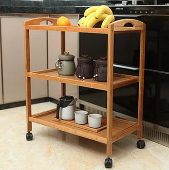Бамбуковая кухонная трехэтажная тележка для сервировки кухни на роликах кухонные принадлежности 15