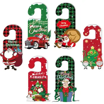 Безопасный Рождественский Декор Праздничные Бумажные Дверные Подвески 6 Экологически чистых Рождественских Украшений со Снеговиком Лосем для Дома на Рождество 18