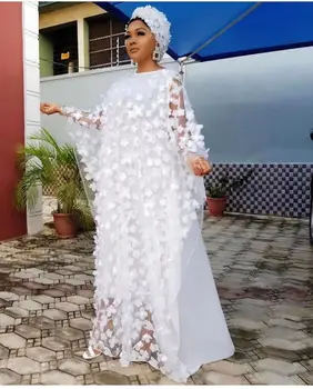 Белые африканские платья для женщин, летняя традиционная африканская одежда с аппликацией в виде цветка, мусульманский кафтан, шифоновое длинное платье макси 15