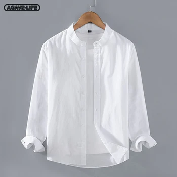 Белые рубашки со стоячим воротником, мужские топы с длинным рукавом, весна-осень, профессиональная китайская деловая мужская удобная рубашка-карго с круглым вырезом 12