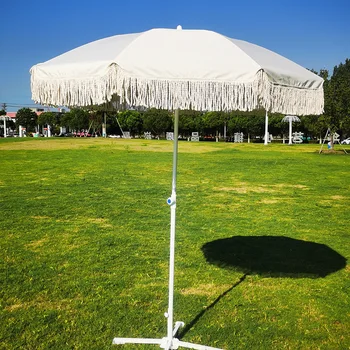 Белый пляжный зонт с бахромой и наклоном основания, открытый зонт от солнца во внутреннем дворике, праздничные зонтики с кисточками, Металлический зонтик на шарнире от полюса 5