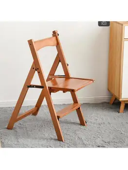 Бытовая лестница из массива дерева, четырехступенчатый складной стул-стремянка для помещений, многофункциональный стул с перилами двойного назначения 6