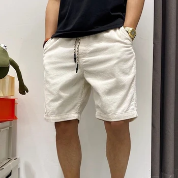 Вельветовые пятиточечные шорты для мужчин, винтажные спортивные штаны в стиле Хай-стрит, мужские шорты, повседневные широкие мужские шорты 6