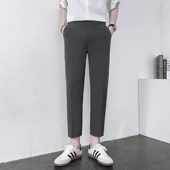Весенне-летние мужские повседневные брюки с драпировкой в корейском стиле, Классические Деловые Повседневные Тонкие прямые брюки-блейзер цвета Хаки 13