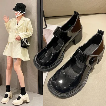 Весенне-осенние туфли Mary Jane на платформе, на высоком каблуке, маленькие кожаные туфли в британском стиле, женские однотонные модные тонкие туфли 10