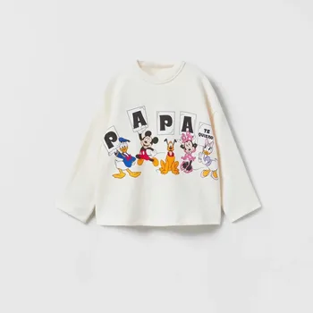 Весенняя новая повседневная рубашка-пуловер для малышей, футболка с принтом Микки и Дональда Дака, модные брендовые топы с длинными рукавами для мальчиков 10
