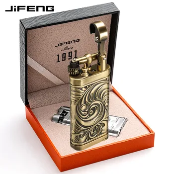 Винтажная газовая бутановая зажигалка JIFENG, креативный шлифовальный круг, зажигалка для открытого огня, Специальная нажимная планка для курения трубки, подарок 12