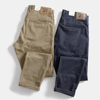 Винтажные весенне-осенние повседневные брюки с прямыми штанинами и простыми брюками-карго, мужские выстиранные длинные брюки-стрейч tide 17