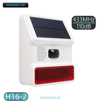 Водонепроницаемая беспроводная стробоскопическая сирена 433 МГц H16-2 на солнечной энергии 110 дБ с резервной батареей для системы сигнализации HOMSECUR WIFI 4G 7