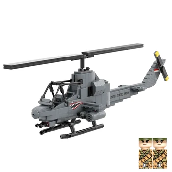 Военная игрушка AH-1G Боевой вертолет Cobra Вертолет ah1g Строительные блоки Набор оружия Печать Кирпича с 2 солдатами Рождественский подарок на День рождения 10
