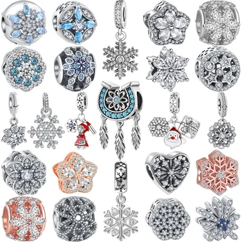 Высококачественные бусины-талисманы из стерлингового серебра 925 пробы в виде снежинки и цветка, подходящие к оригинальному браслету Pandora для ювелирных изделий, женских модных подарков 1