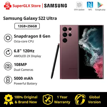 Глобальная версия Samsung Galaxy S22 Ultra 12GB 256GB Snapdragon 8 Gen 1.5 G 120Hz AMOLED 2X Дисплей Android 12 108MP С двумя камерами 10