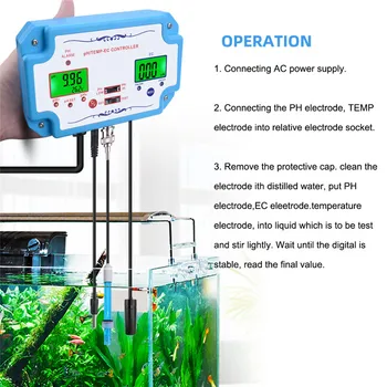 Горячая продажа 3 в 1 Детектор Качества Воды pH/EC/TEMP Регулятор pH Релейный Штекер Сменный Электрод Анализатор Воды Типа BNC 8