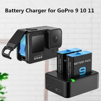 Двойное зарядное устройство для GoPro 9 10 11 Зарядное устройство со светодиодной подсветкой для зарядки 2-х путей для аксессуаров для экшн-камеры GoPro Hero 10 11