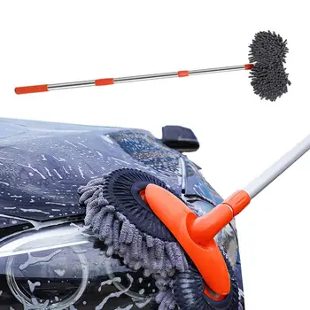 Двуглавая щетка для мытья автомобилей, Мягкая рукавица для мытья автомобилей с телескопической ручкой, 360 вращающихся головок, палочка для швабры для уборки фургона / автомобиля 13