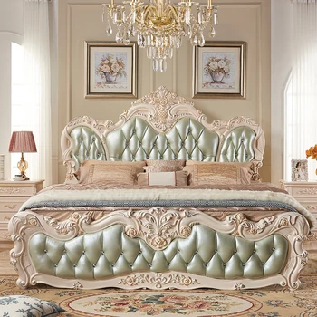 Деревянная Современная кровать для спальни размера Queen Size Master Cheap Salon Twin King Bed Роскошная мебель для дома из натуральной кожи Letto Matrimoniale 18