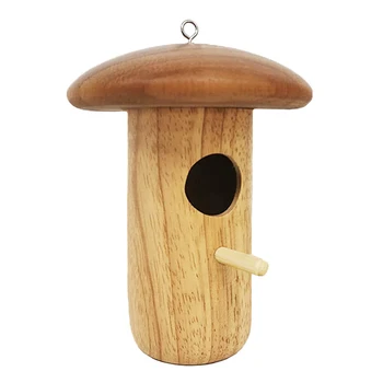 Деревянный подвесной птичий домик Nature Ventilatio Птичья хижина в форме гриба, качели для попугая, Подвесное украшение, креативное украшение для маленькой птицы 10
