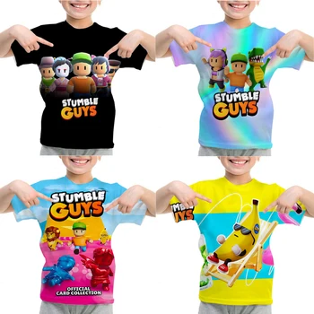 Детская одежда, Футболка с аниме Stumble Guys, футболки с круглым вырезом для мальчиков и девочек, Летние Детские футболки, Повседневные Футболки с короткими рукавами и героями мультфильмов, топы 20