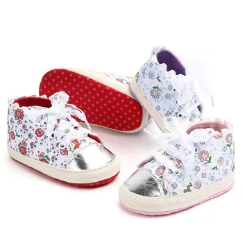 Детская парусиновая обувь с цветочным рисунком, первые ходунки для девочек, классические кроссовки для новорожденных, спортивная повседневная обувь на плоской подошве, осенняя мягкая обувь для пола