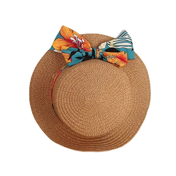 Детская соломенная шляпа 2-8 лет, летняя солнцезащитная кепка с бантом в стиле бохо, солнцезащитный козырек для девочек, солнцезащитные шляпы для бассейна, 2023 Новых детских кепки 15