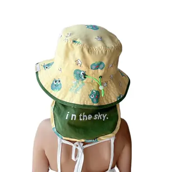 Детская шляпа для защиты от ультрафиолетового излучения, летняя детская рыбацкая шляпа с большими полями, мультяшные детские кепки-ведра, панама для мальчиков и девочек. 12