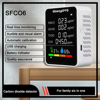 Для дома измеритель CO2 6 in1 Цифровой датчик температуры и влажности тестер Монитор качества воздуха детектор двуокиси углерода TVOC HCHO