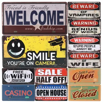 Добро пожаловать, предупреждающие знаки о бесплатном Wi-Fi, Винтажные Ржавые Металлические Жестяные вывески, настенные таблички для бара, кафе, Роспись по железу, декор автомобильных номерных знаков 5