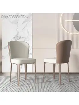 Домашний обеденный стул Легкий Роскошный Современный минималистичный обеденный стул высокого класса Дизайнерский Итальянский Скандинавский кожаный стул для маленькой квартиры 3