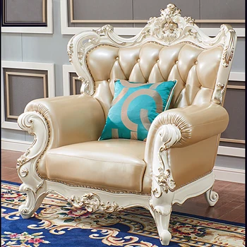 Европейский комбинированный диван для гостиной из натуральной кожи, американская резная высококачественная мебель из массива дерева, Новый стиль 12