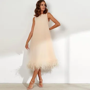 Жемчужное платье, Элегантное бальное платье из перьев, вечернее платье трапециевидной формы без рукавов, Атласное свадебное платье из Саудовской Аравии 15
