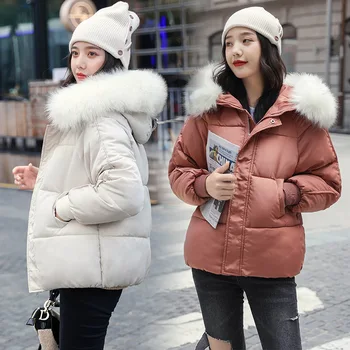 Женская зимняя куртка с хлопковой подкладкой и большим меховым воротником 2023, новая корейская модная короткая куртка с хлопковой подкладкой, стеганая куртка. 15