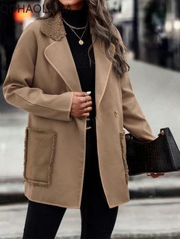 Женская куртка, двустороннее шерстяное пальто, Корейский модный однотонный топ с длинными рукавами, плотная Женская одежда, зимний пояс, свободный повседневный комплект 17