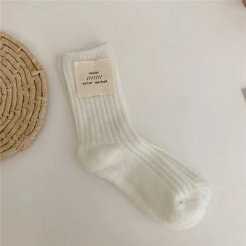 Женские носки, теплые шерстяные зимние Толстые зимние повседневные кашемировые деловые носки Harajuku, дизайнерские носки, простая однотонная коллекция 2