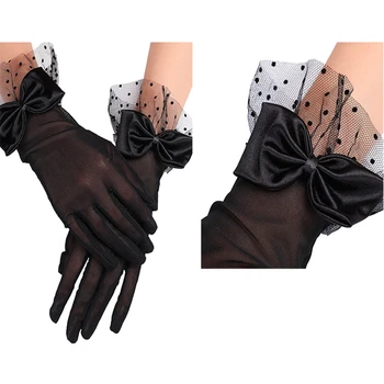 Женские черные летние перчатки для вождения, защищенные от ультрафиолета, Сетчатые ажурные перчатки, кружевные варежки, модные кружевные перчатки для девочек на весь палец, Новые 12