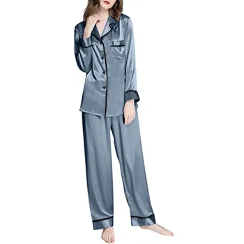 Женские шелковые пижамы с длинным рукавом, комплекты из двух предметов, ночная одежда для женщин, женские летние пижамы, пижамы для женщин 여름잠옷 신상여성잠옷 11