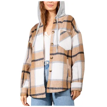 Женский осенне-зимний модный клетчатый свитер в тон, толстовка с карманом, топ в стиле пэчворк, кардиган, шерстяное пальто на пуговицах.