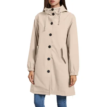 Женское осенне-зимнее повседневное длинное однотонное пальто с капюшоном, однобортная Свободная легкая куртка большого размера, женская модная куртка 7