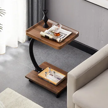 Журнальный столик в скандинавском стиле с С-образной формой, приставной столик для дивана Simplicity, Съемный балконный металлический столик, угловой столик на колесиках, мебель для дома 4