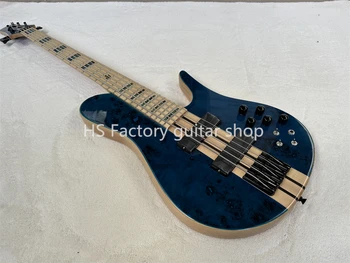 Заводская синяя 5-струнная электрическая бас-гитара с кленовым грифом, проходящим через активный контур корпуса, настраиваемый 3