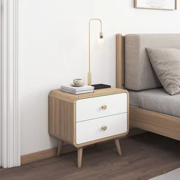 Закругленные углы простая современная светлая прикроватная тумбочка в роскошном скандинавском стиле в спальне, цвет mini small log 2