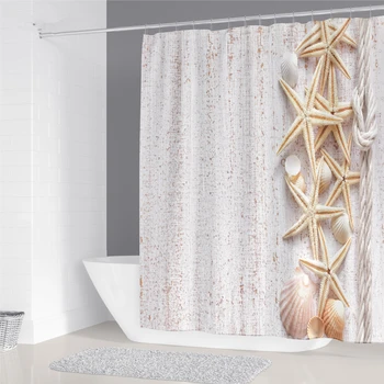 занавеска 200x180 см для ванной комнаты с 3D принтом в виде ракушки морской звезды Водонепроницаемая бытовая Декоративная занавеска с 12 крючками Занавеска для душа