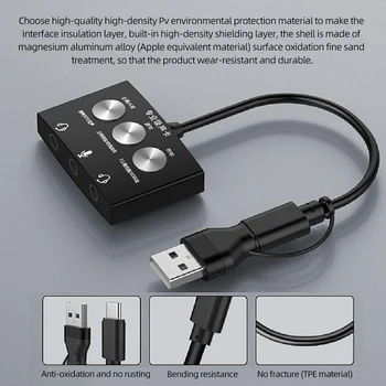 Звуковая карта USB Type-C, подключи и играй, адаптер звуковой карты USB, многофункциональный для телефона, компьютера, живой игры, прослушивания песни K Song 20