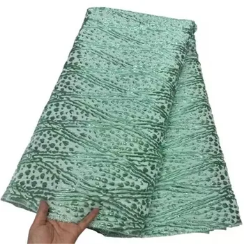Зеленый Высококачественный Африканский Нигерийский Тюль Кружевная Ткань Органза Вышивка Гипюр Вечернее Платье Платье Парча Жаккард Свадьба 5 Ярдов